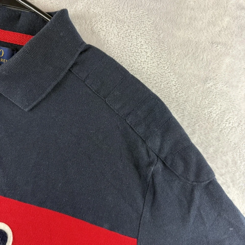 Polo Ralph Lauren Rugby Polo Shirt Mens Large Red Navy Colorblock Script Logo